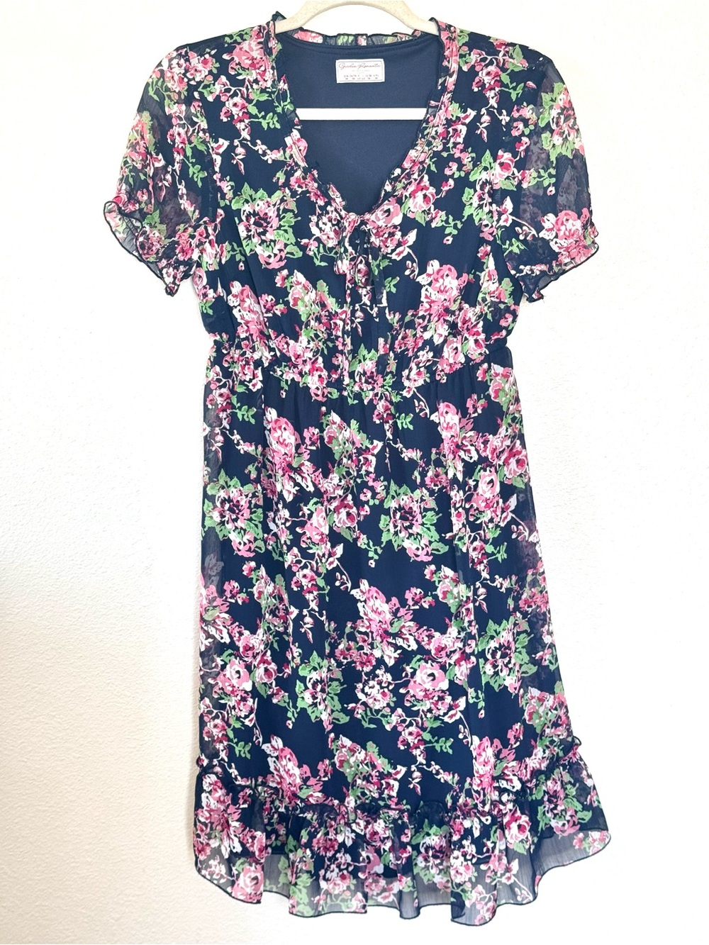 Garden Romantic Navy Pink Floral Dress Peasant Czech Republic Brand 8 M